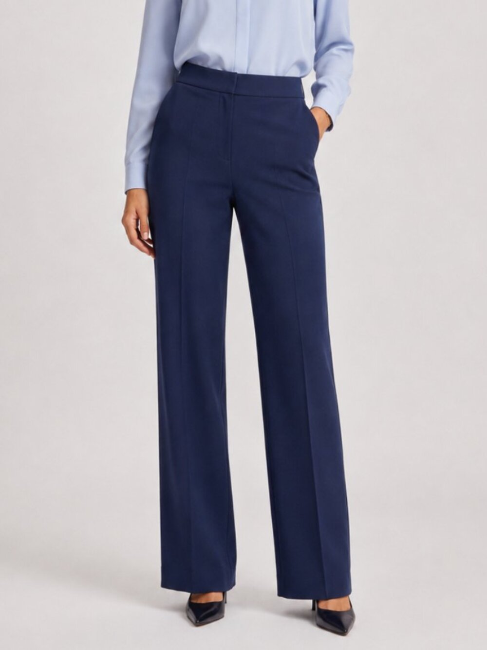 Wide-Leg Navy Dress Pants - Women's Tailored Trousers